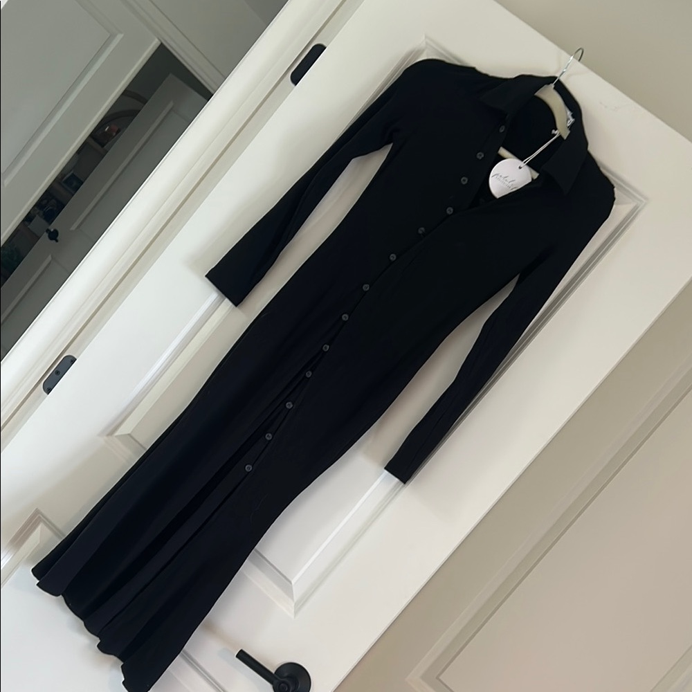 Elegant Black Button-Down Maxi Dress NWT Petal and Pup
